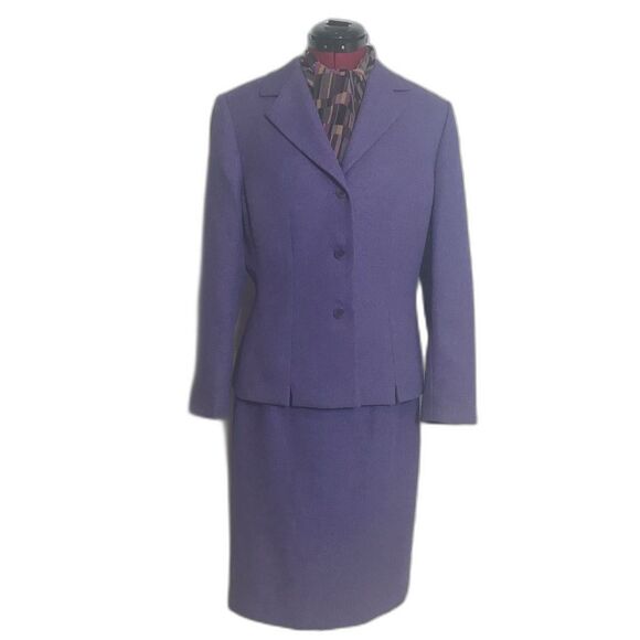 Le Suit Skirt Suit Women Size 10P Purple Tweed 2-Piece Set Skirt & Blazer Scarf - Picture 1 of 12